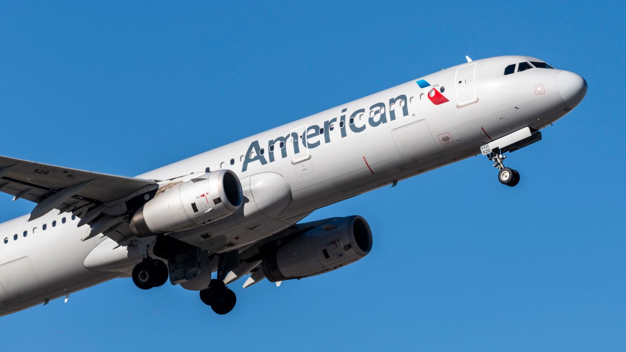 American Airlines plane taking off.