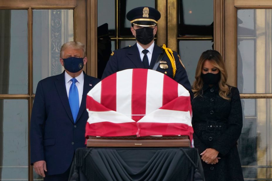 Trump and the first lady pay respects to Supreme Court Justice Ruth Bader Ginsburg in September 2020. <a href=