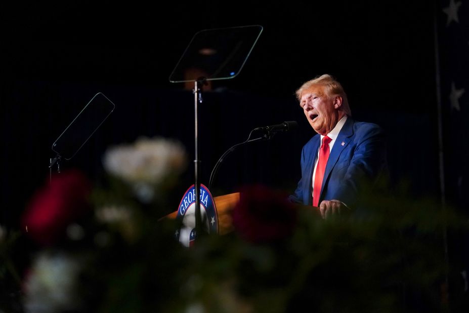 Trump speaks at a Georgia Republican Party convention in Columbus on Saturday, June 10. This was Trump's first campaign stop since his <a href=