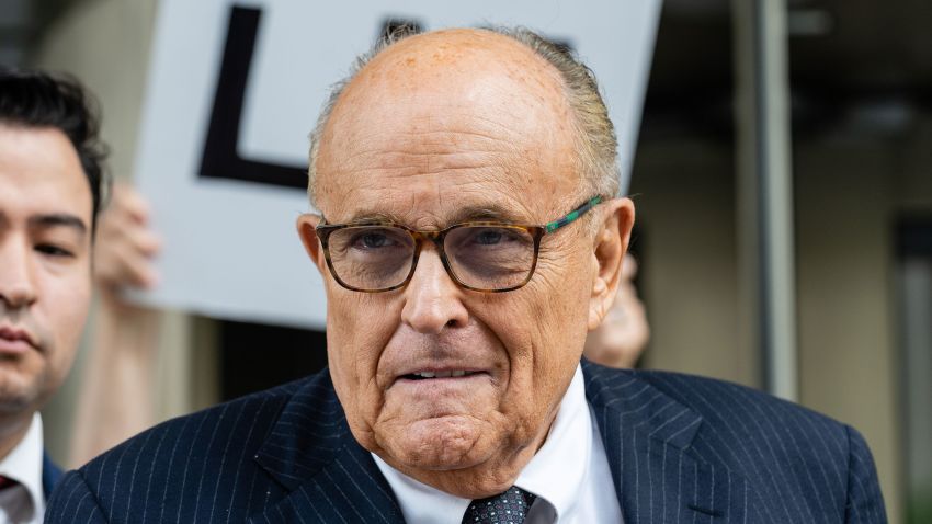 This May 19 photo shows Rudy Giuliani, former lawyer to Donald Trump, exiting federal court in Washington, DC.